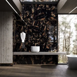 Gresie porțelanată rectificată Midnight Black Living, 60x120, Superlucioasă