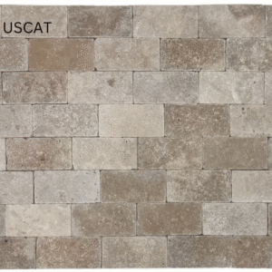 Travertin Noche - 7.6x15.2x1 cm, cu finisaj tumbled (antichizat), disponibil în nuanțe variate de maro și gri
